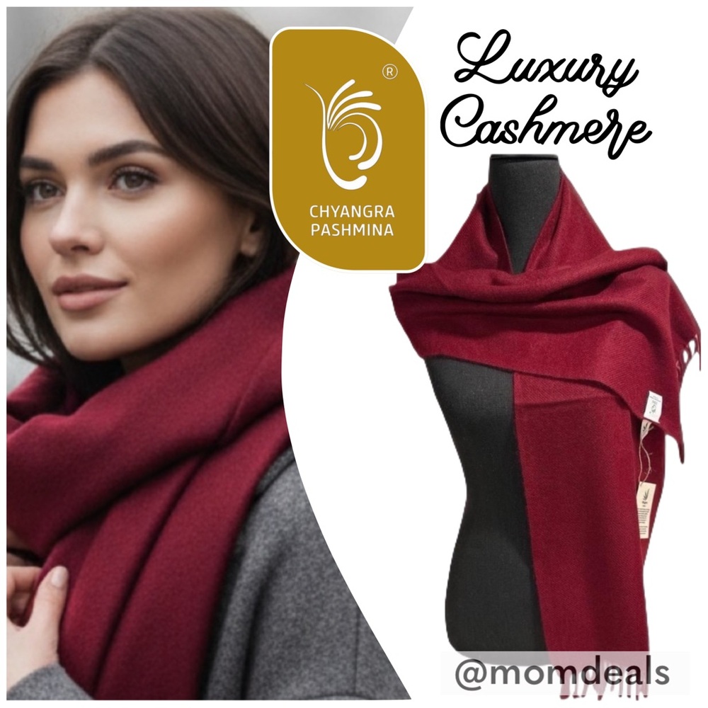 NWT Chyangra Pashmina 100% Pure 4-Ply Cashmere Scarf Handmade Nepal COA-WINE RED
